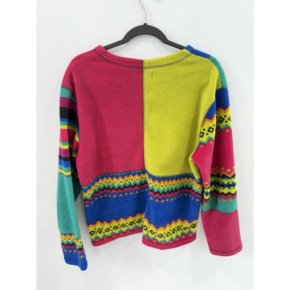 Susan Bristol Cardigan Womens Medium Patchwork Fleece Button Front Cozy Cottage - Picture 2 of 8